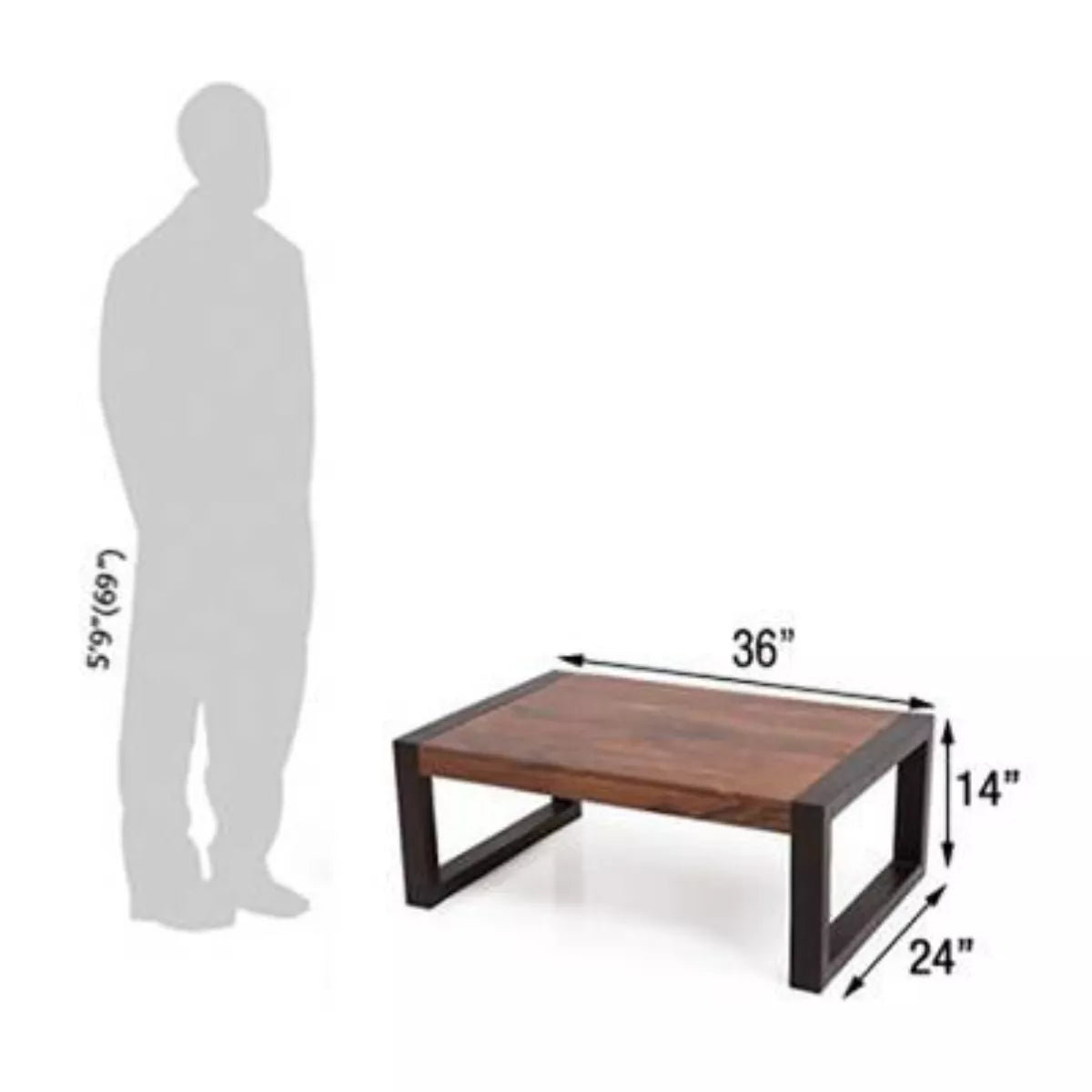 Alnia Rectangular Two-Tone Sheesham Coffee Table with Metal Legs