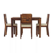 Wooden dining set with four chairs on a white background