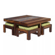 Antilia Modern Sheesham Wood Square Coffee Table with 4 Stools - Isometric Angle