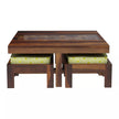 Antilia Modern Sheesham Wood Square Coffee Table with 4 Stools - Side Angle