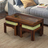 Antilia Modern Teak Finish Sheesham Wood Coffee Table with 2 Stools