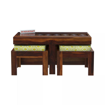 Antilia Modern Teak Sheesham Wood Coffee Table with 2 Stools