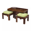 Antilia Modern Sheesham Wood Coffee Table with 2 Stools in a white background