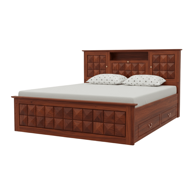 Antilla-Deux-Geometric-Blockwork-Design-Sheesham-Wood-Bed-dark-finish-isometric-view