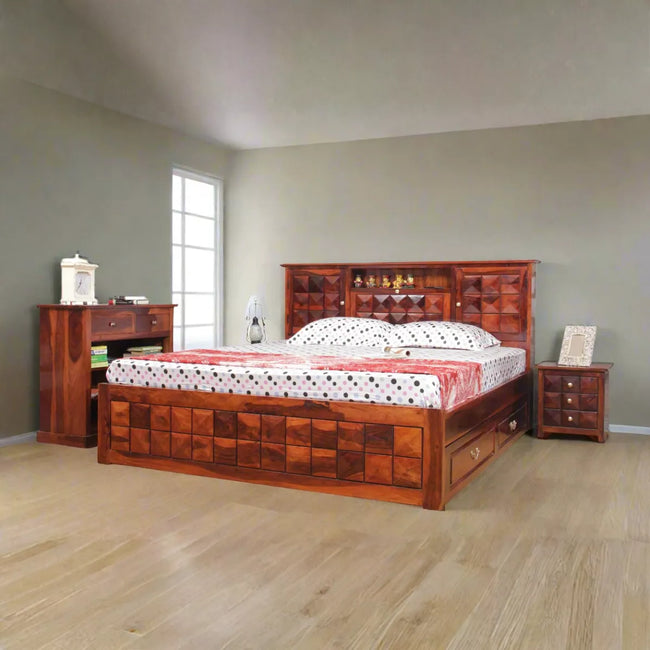 Antilla Deux Geometric Blockwork Design Sheesham Wood Bed