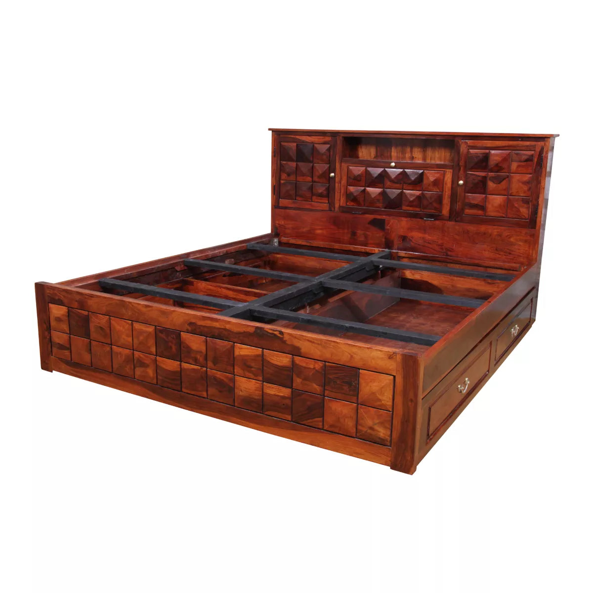 Antilla Deux Geometric Blockwork Design Sheesham Wood Bed