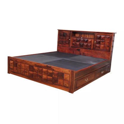 Antilla Deux Geometric Blockwork Design Sheesham Wood Bed