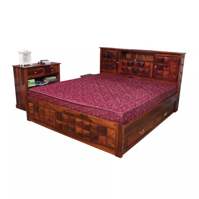 Antilla Deux Geometric Blockwork Design Sheesham Wood Bed