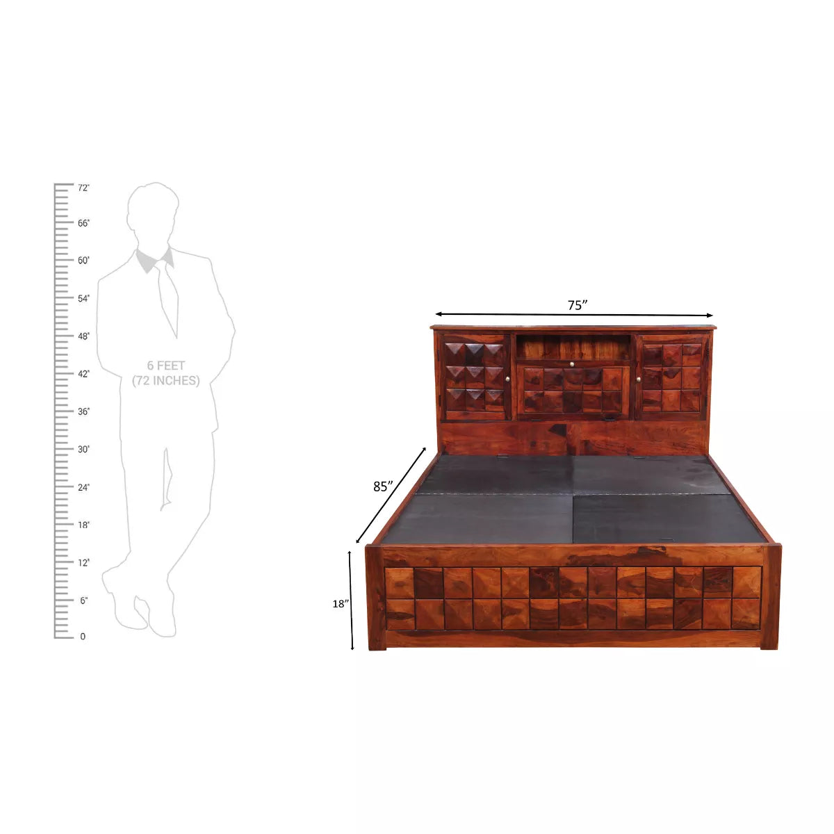 Antilla Deux Geometric Blockwork Design Sheesham Wood Bed