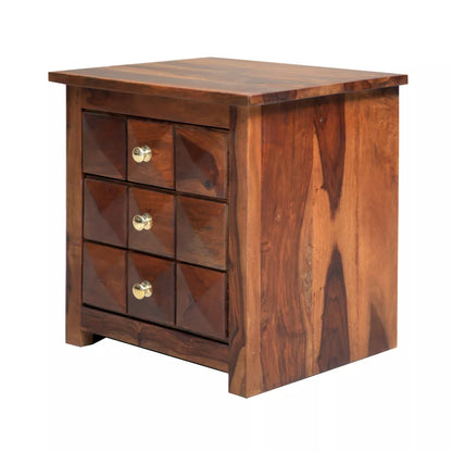 Antilla Sheesham Wood Geometric Pattern 3 Drawer Bedside Table