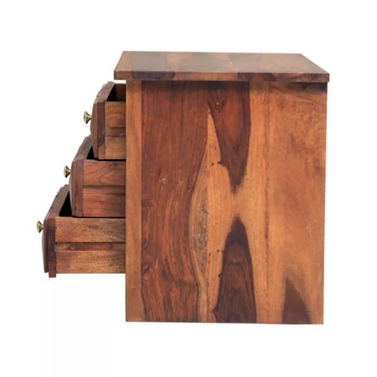 Antilla Sheesham Wood Geometric Pattern 3 Drawer Bedside Table