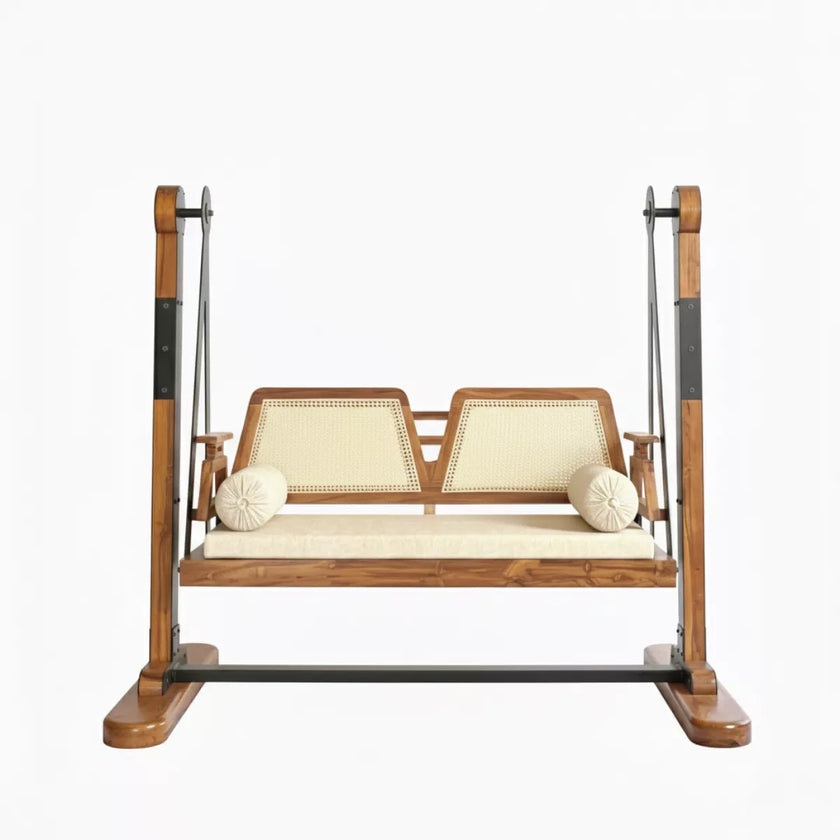 Arden Handcrafted Wooden Swing with Cane Backrest - Induscraft
