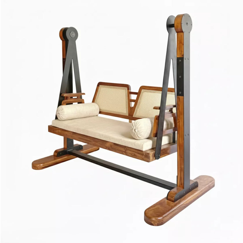 Arden Handcrafted Wooden Swing with Cane Backrest - Induscraft
