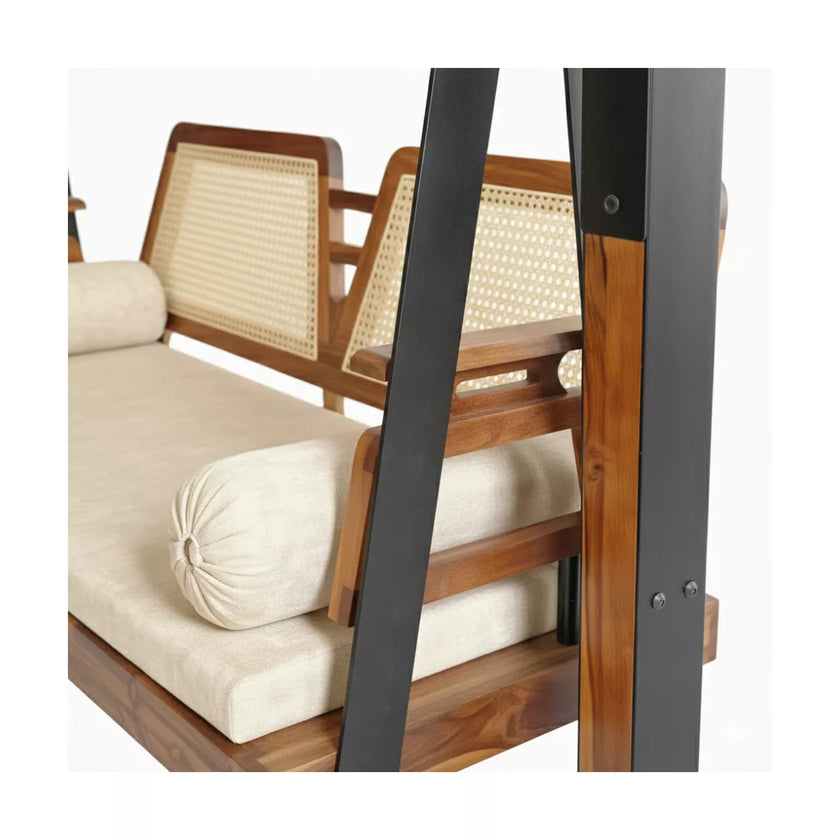 Arden Handcrafted Wooden Swing with Cane Backrest - Induscraft