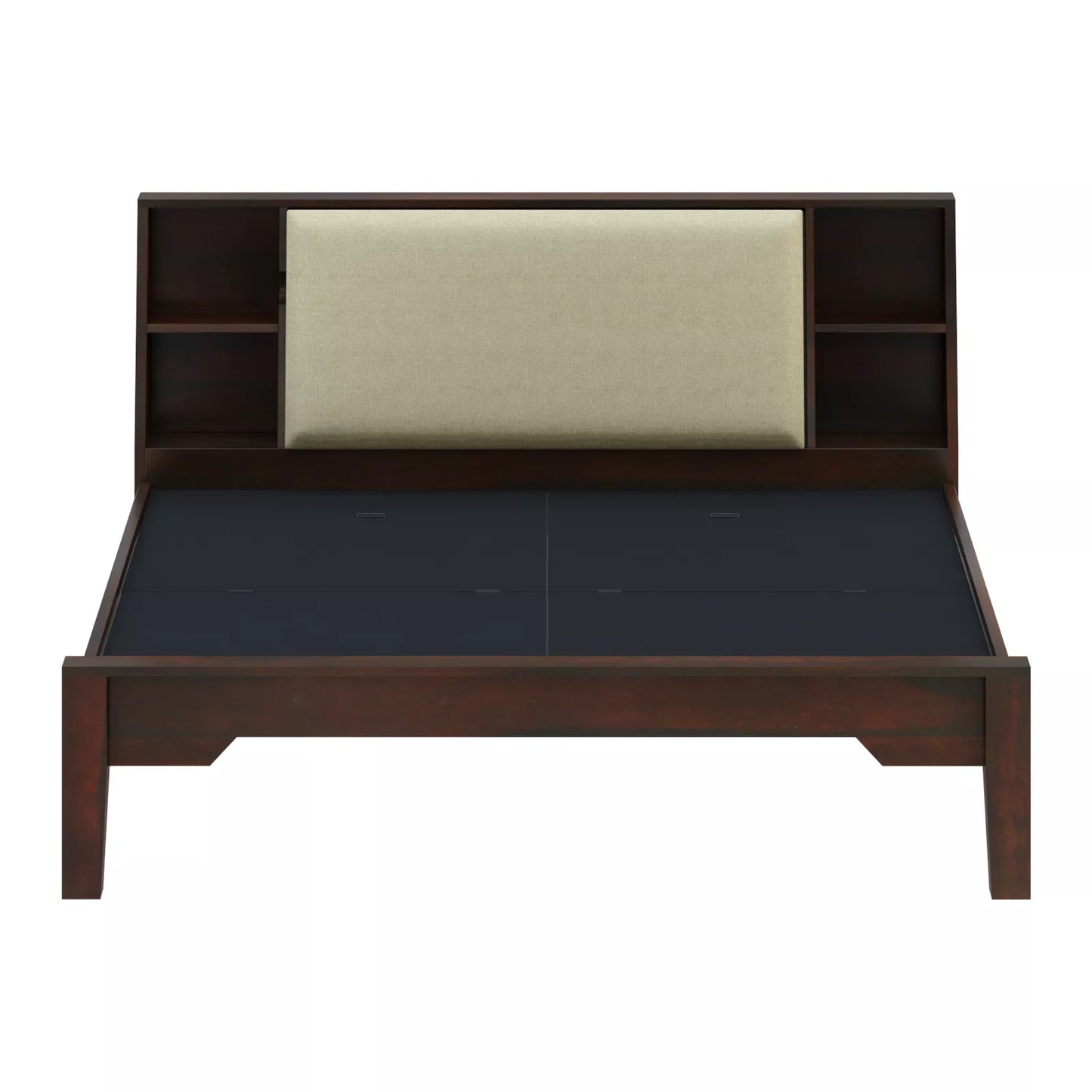 Arvaya Sheesham Wood Modern Low Platform Bed with Upholstered Headboard