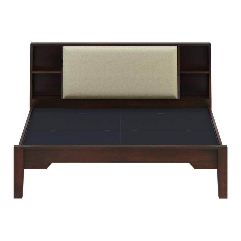 Arvaya Sheesham Wood Modern Low Platform Bed with Upholstered Headboard - Induscraft