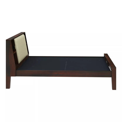 Arvaya Sheesham Wood Modern Low Platform Bed with Upholstered Headboard