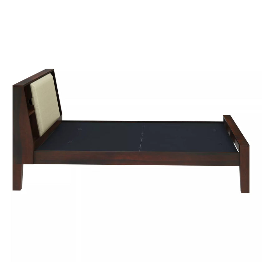 Arvaya Sheesham Wood Modern Low Platform Bed with Upholstered Headboard - Induscraft