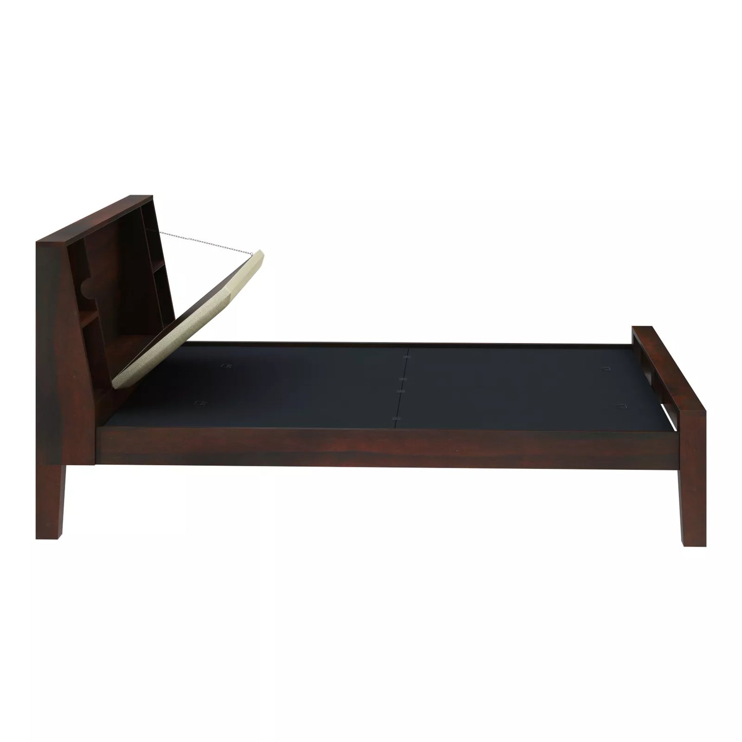 Arvaya Sheesham Wood Modern Low Platform Bed with Upholstered Headboard