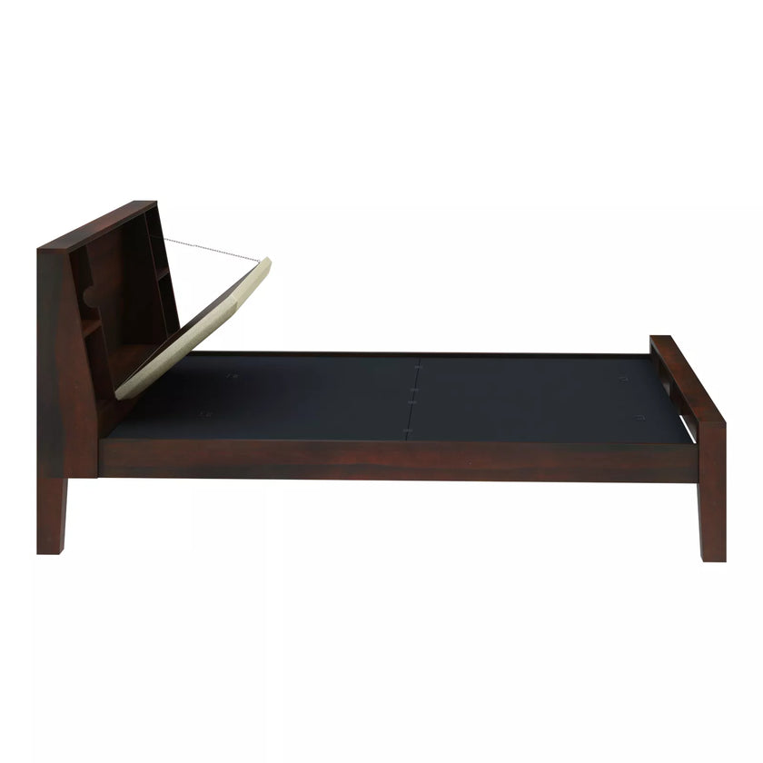 Arvaya Sheesham Wood Modern Low Platform Bed with Upholstered Headboard - Induscraft