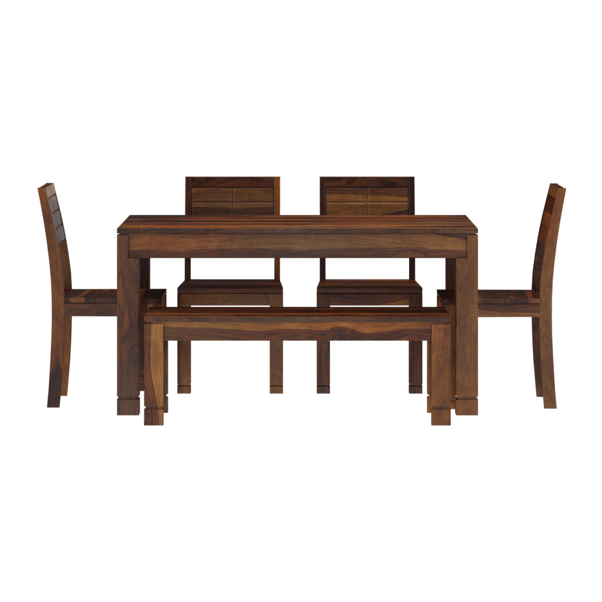 Gangam Modern Sheesham Wood 6 Seater Dining Set with Bench