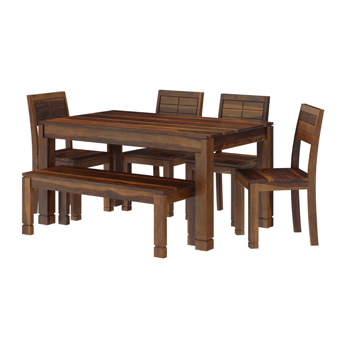 Gangam Modern Sheesham Wood 6 Seater Dining Set with Bench