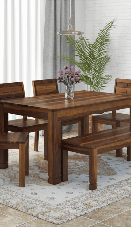Gangam Modern Sheesham Wood 6 Seater Dining Set with Bench - Induscraft