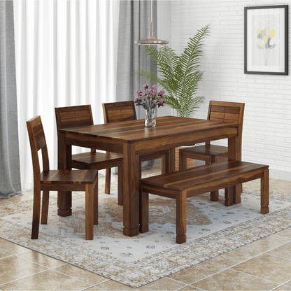 Gangam Modern Sheesham Wood 6 Seater Dining Set with Bench