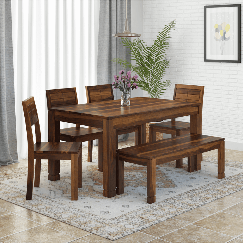 Gangam Modern Sheesham Wood 6 Seater Dining Set with Bench - Induscraft