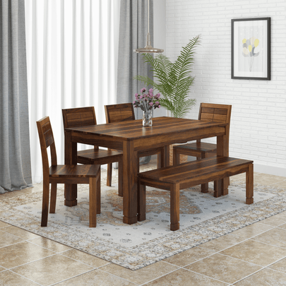 Gangam Modern Sheesham Wood 6 Seater Dining Set with Bench - Induscraft