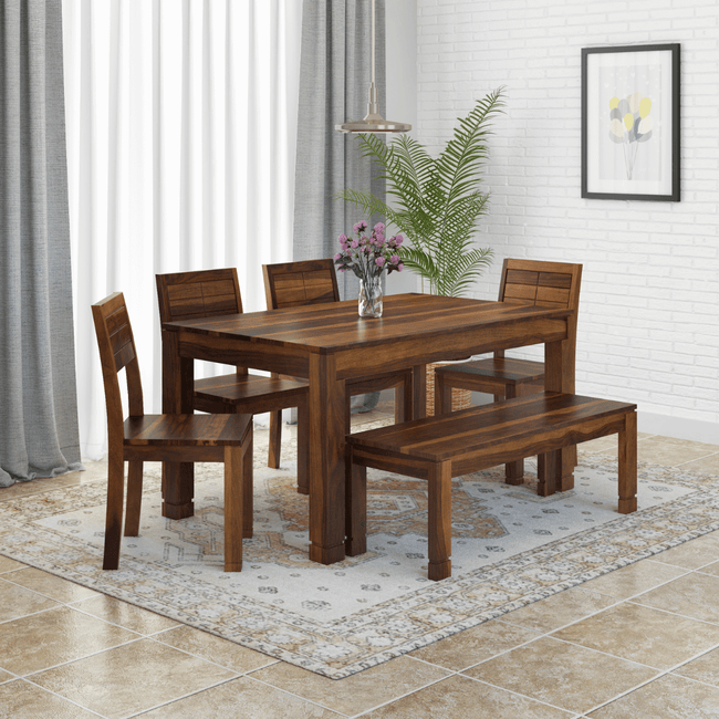 Gangam Modern Sheesham Wood 6 Seater Dining Set with Bench - Induscraft