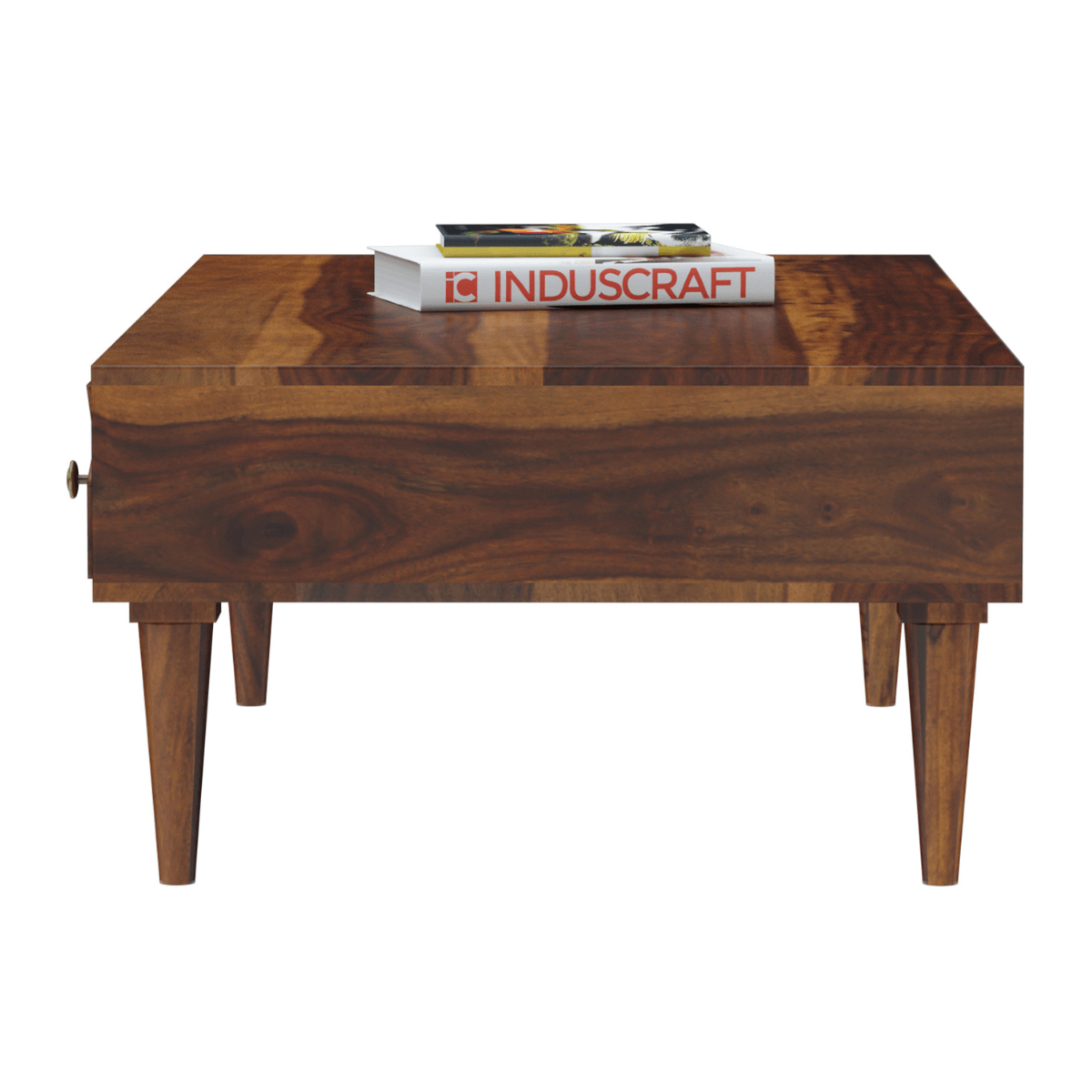 Ashley Rectangular Sheesham Carved Wood Coffee Table with Drawer and Shelf - Induscraft