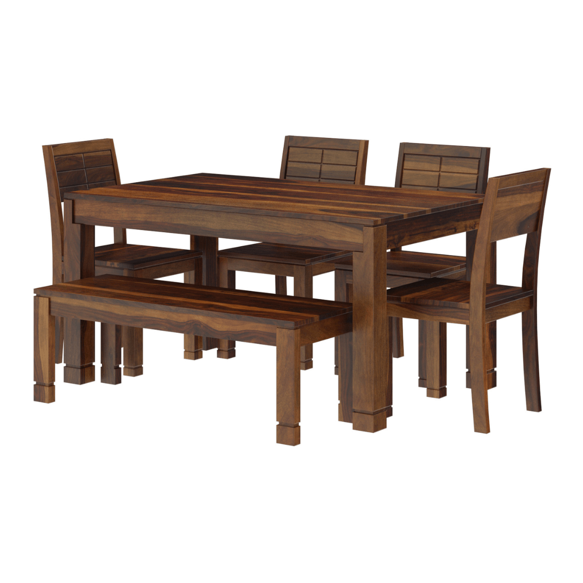 Gangam Modern Sheesham Wood 6 Seater Dining Set with Bench