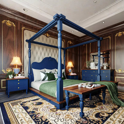 Asteroid Sheesham 4 Piece Canopy Bed Set with Bedside Tables and Bench