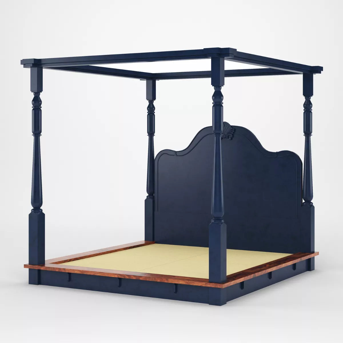 Asteroid Sheesham 4 Piece Canopy Bed Set with Bedside Tables and Bench - Induscraft