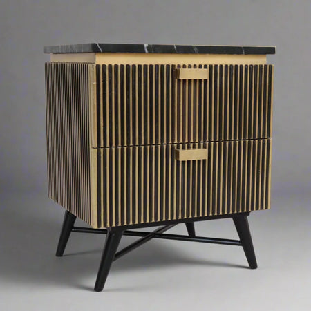Aurum Luxury Modern 2 Door Marble Top Bedside Table