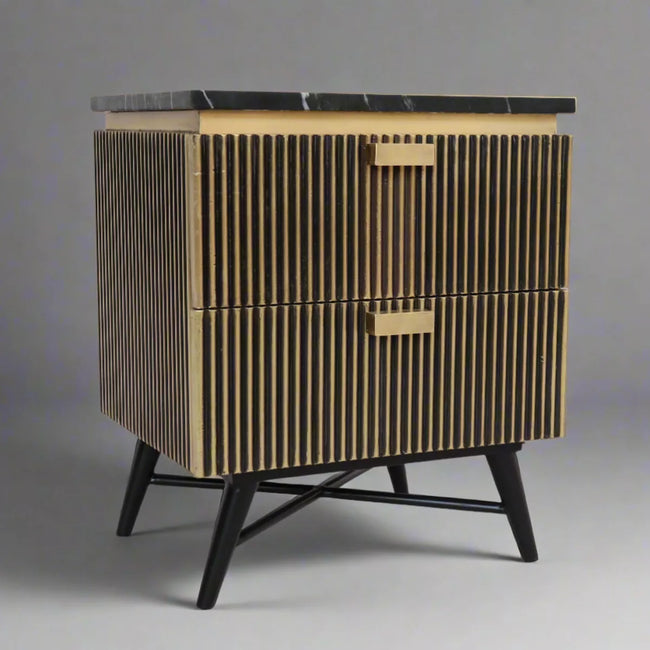 Aurum Luxury Modern 2 Door Marble Top Bedside Table