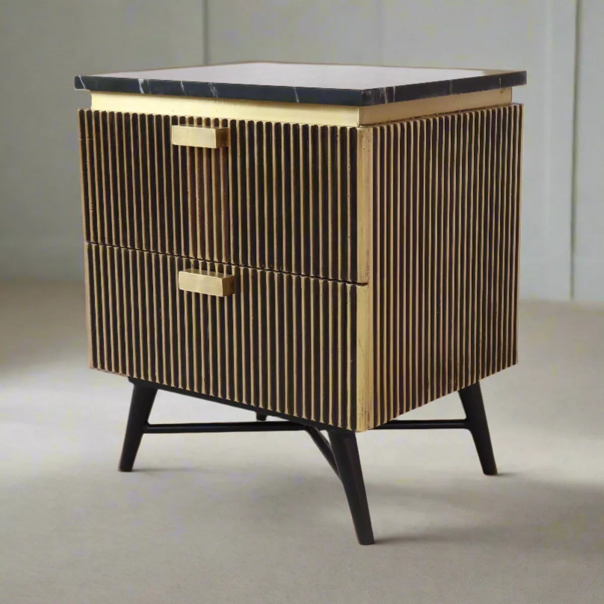 Aurum Luxury Modern 2 Door Marble Top Bedside Table