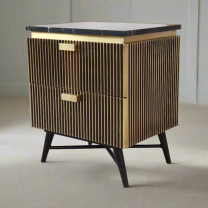 Aurum Luxury Modern 2 Door Marble Top Bedside Table