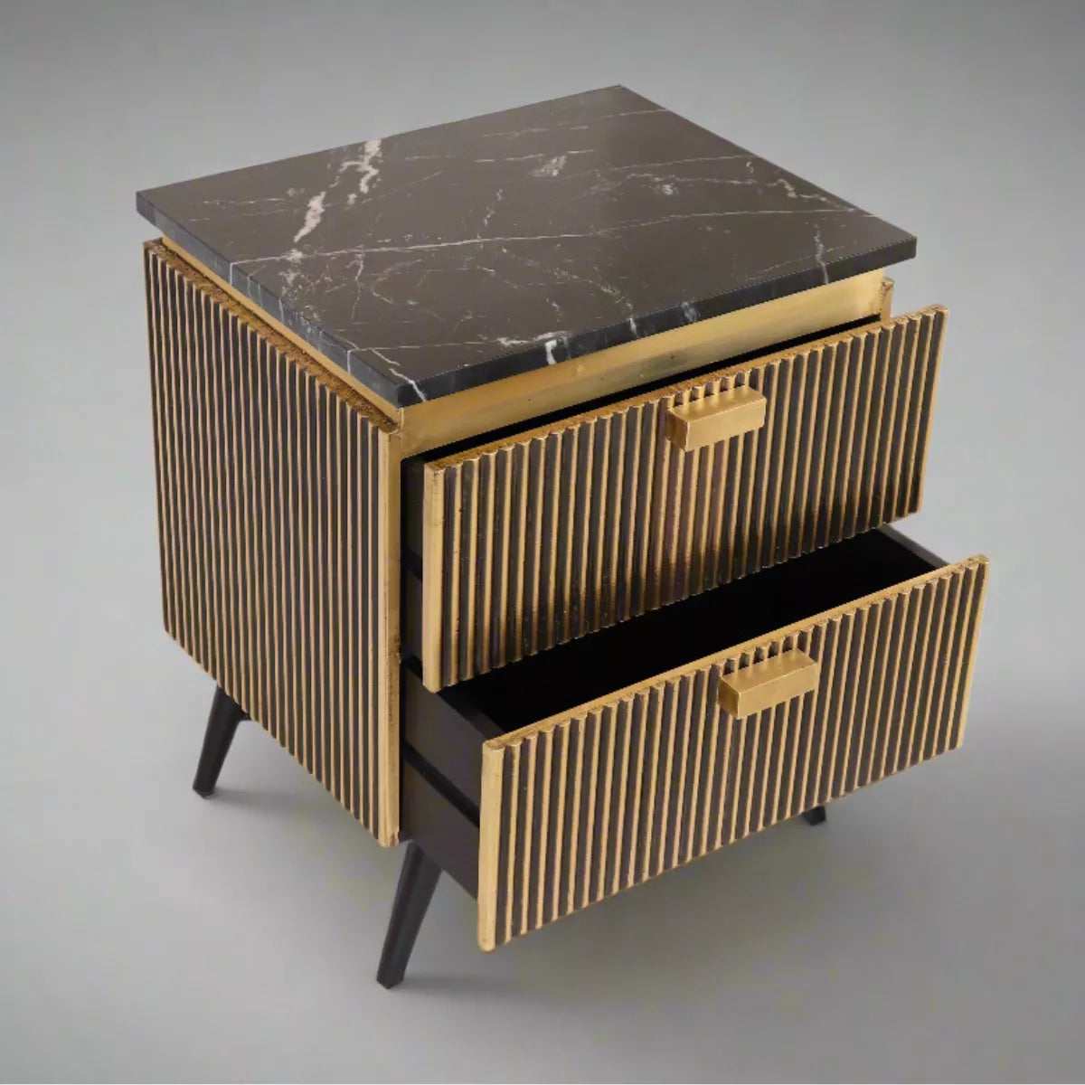 Aurum Luxury Modern 2 Door Marble Top Bedside Table