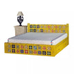 Bohemian Solid Wood Artistic Floral Motif Bed in Yellow Finish