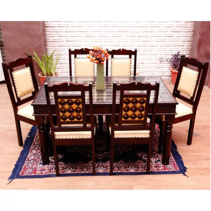 Brass Fusion Sheesham Wood 6 Seater Heritage Style Royal Dining Set