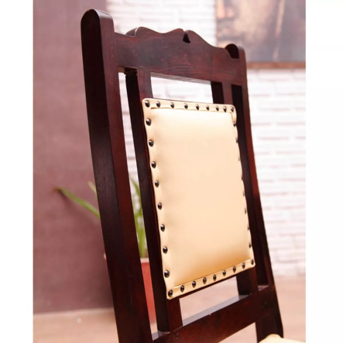 Brass Fussion Sheesham Wood Vintage Upholstered Seat Dining Chair (Set of 2)