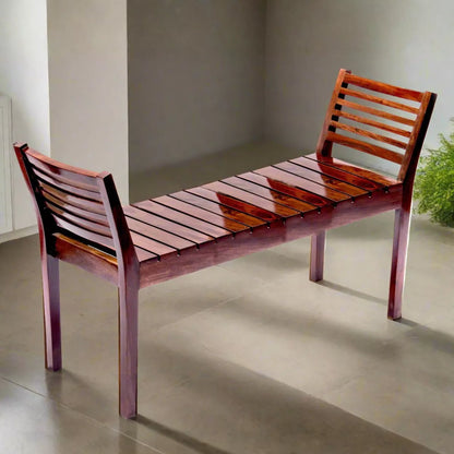 Butterfly Sheesham Wood Contemporary Slatted 2 Seater Bench