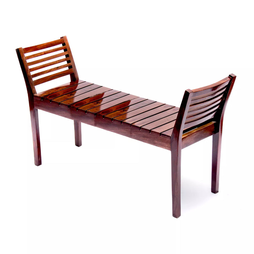 Butterfly Sheesham Wood Contemporary Slatted 2 Seater Bench