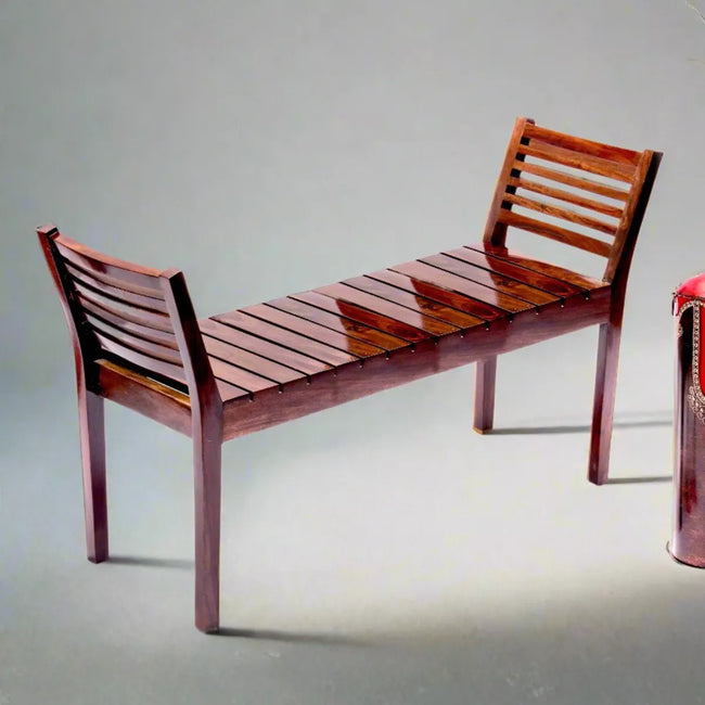 Butterfly Sheesham Wood Contemporary Slatted 2 Seater Bench