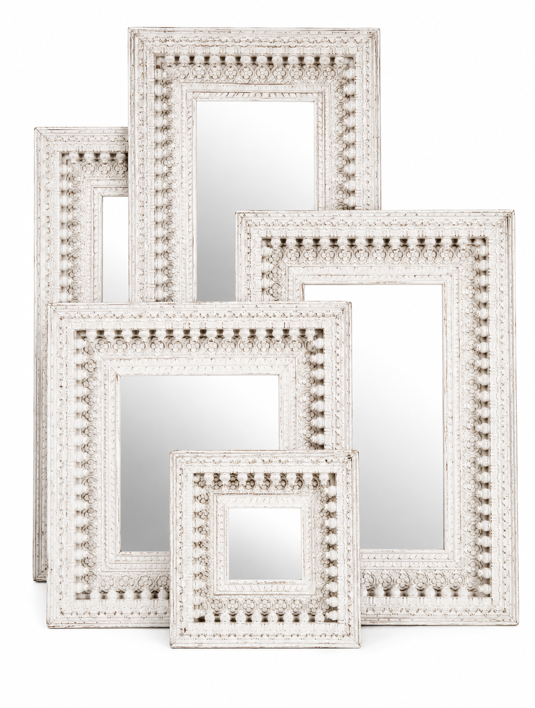 Dvitya Handcrafted Wooden Mirror Frame in Distressed Finish