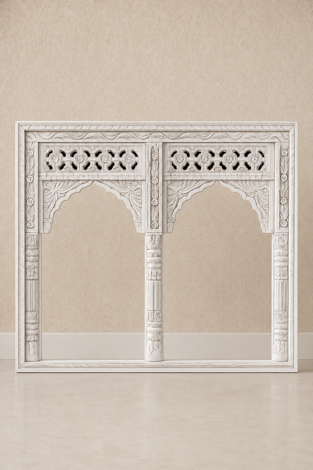 Eka Carved Dressing Table with Mirror in Distressed White