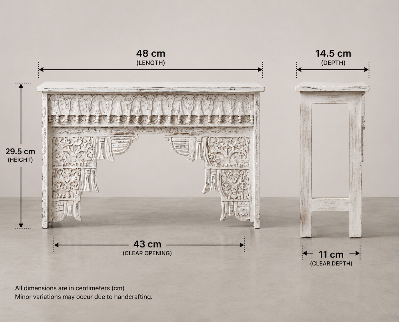 Eka Carved Dressing Table with Mirror in Distressed White
