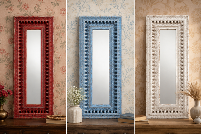 Dvitya Handcrafted Wooden Mirror Frame in Distressed Finish